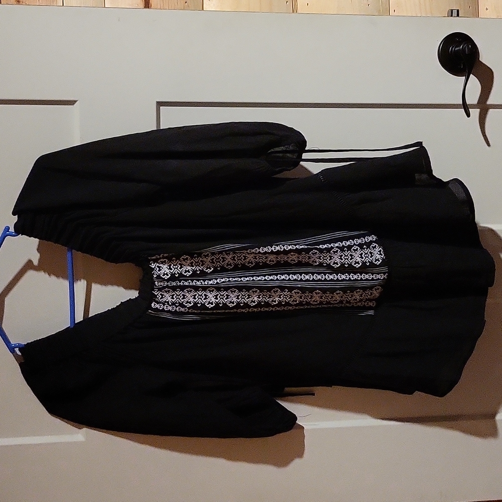 Black and White Off the Shoulder Embroidered Blouse